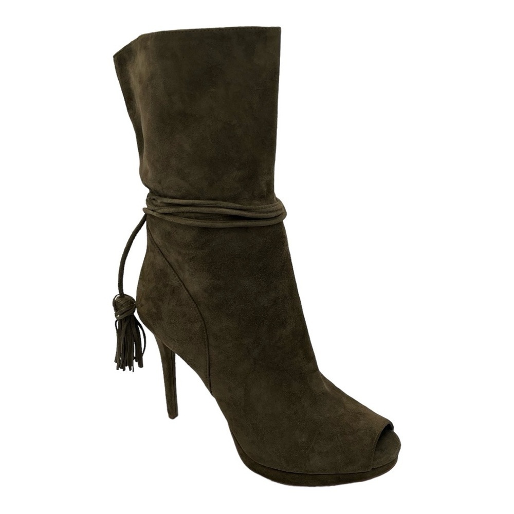 Michael Michael Kors Women's Rosalie Open Toe Suede Bootie Olive Size 7.5